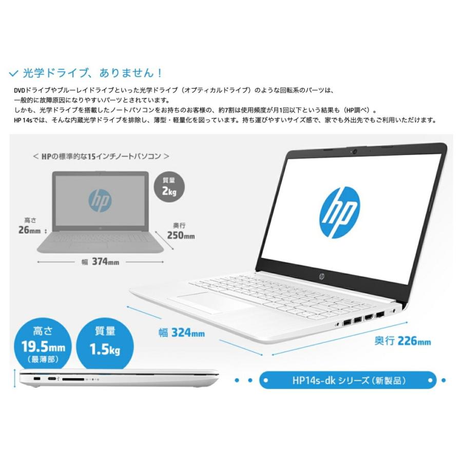 HP 14型 ノートパソコン 14s-dk0098AU 7XH09PA#ABJ 日本HP hp 14s-dk0098AU 14s ピュアホワイト 14インチ 2.3GHz