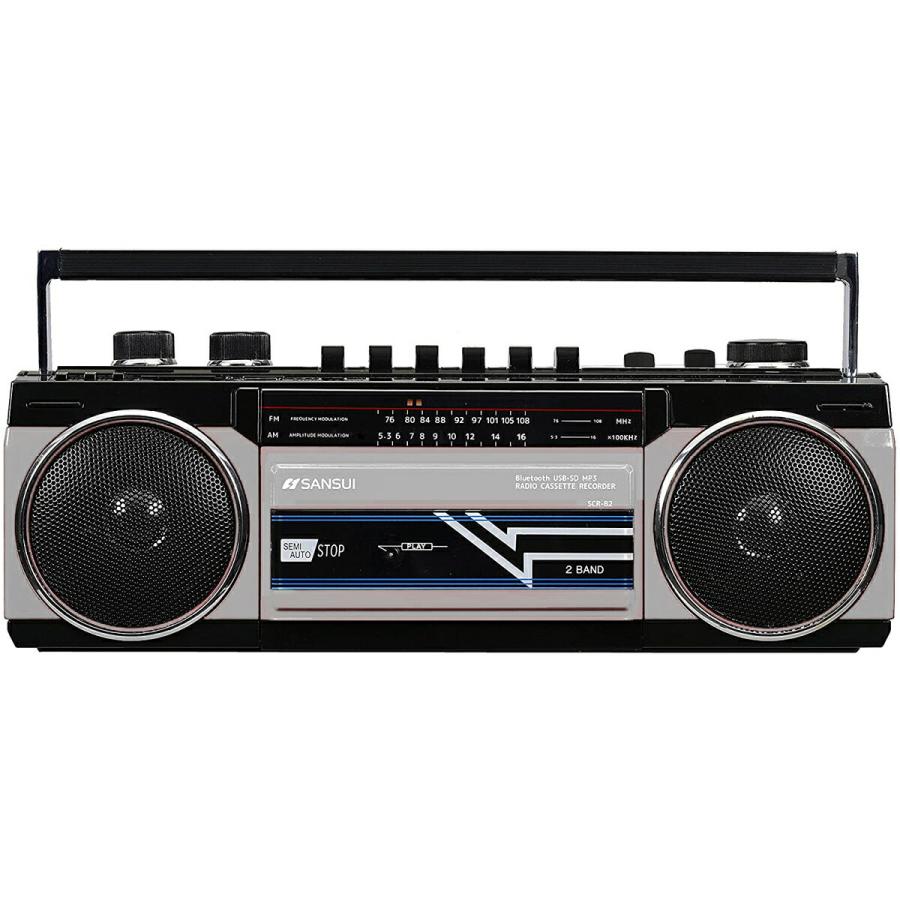 SANSUI サンスイ SCR-B2 S シルバー 限定カラー カセットテープレコーダー R Bluetooth MP3 限定品 レトロデザイン ラジカセ 爆売りセール開催中 対応