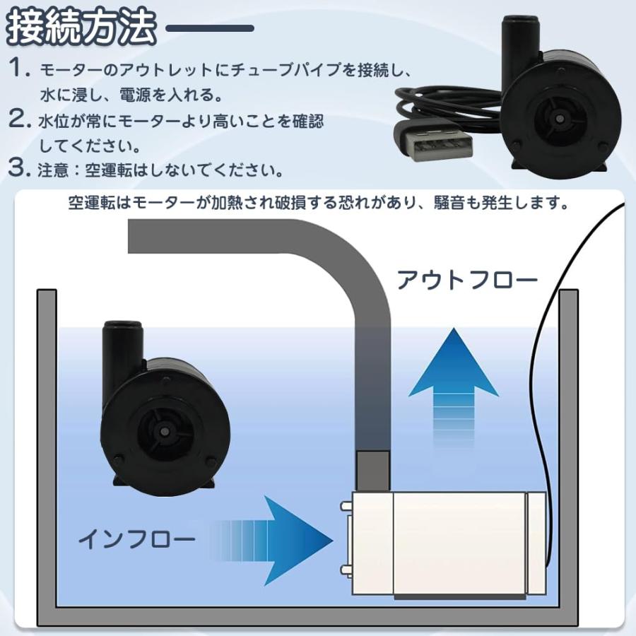 水中ポンプ ミニウォーターポンプ 2個入り USB給電 水槽エアーポンプ
