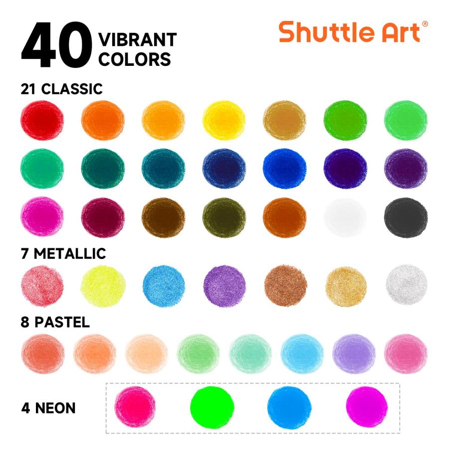 Shuttle Art テンペラクレヨン 40色セット パステル・メタリック・ネ Shuttle Art テンペラクレヨン 40色セット パステル・メタリック