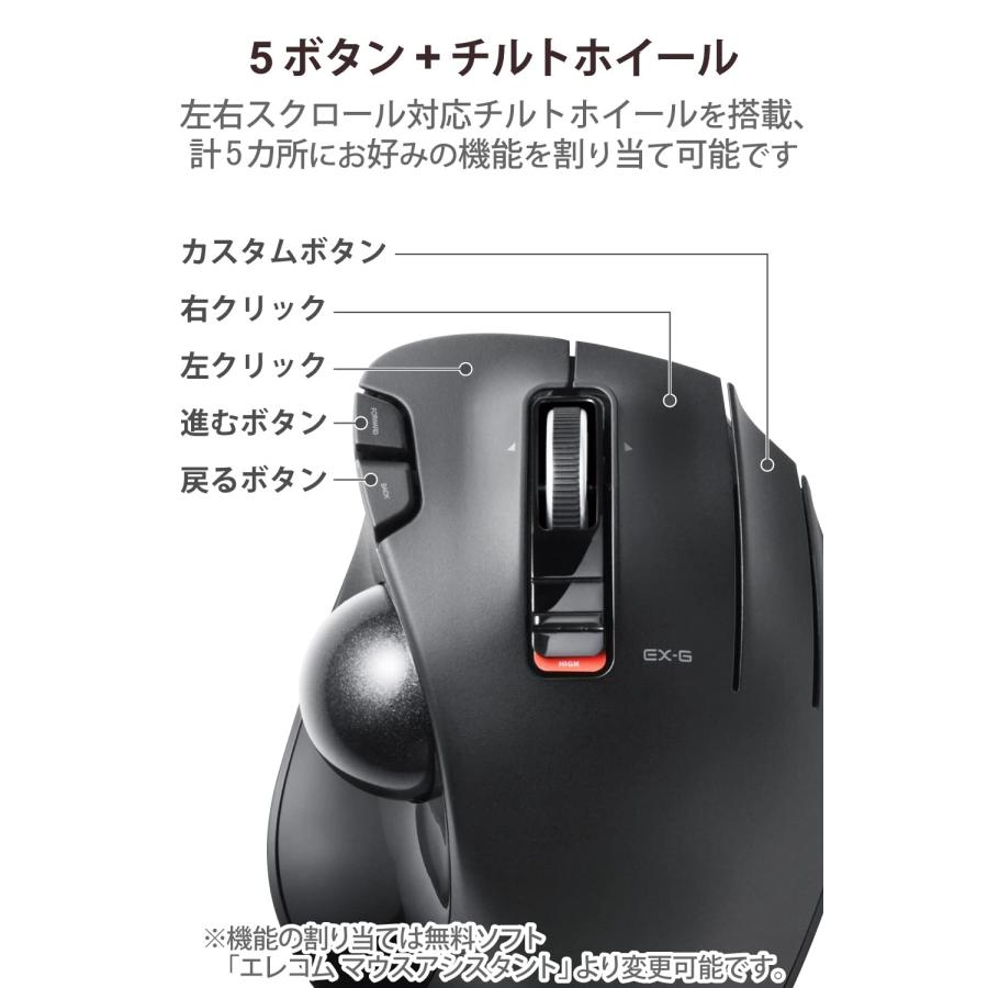 エレコム ワイヤレス トラックボールマウス EX-G 握りの極み 6ボタン