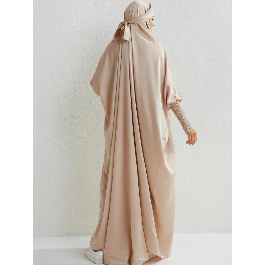 ラマダンのための一枚の礼拝服、控えめなフルレングスのドレスとヒジャブ付き、女性用の服｜filmy-st｜11