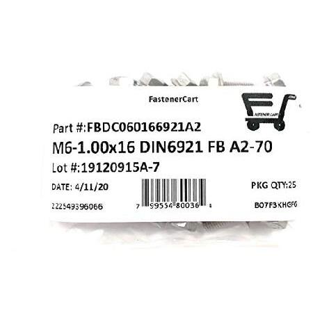 M6-1.00　x　16　Stainless　(25　Flange　A2　Steel　6921　DIN　Stainless　Steel　Bolt　Pieces)　M6x16