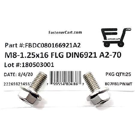 M8-1.25　x　16　Stainless　Pieces)　Flange　A2　DIN　6921　Stainless　Bolt　Steel　(25　Steel　M8x16
