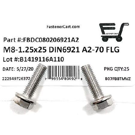 M8-1.25　x　20　Flange　M8x20　DIN　(25　Steel　Bolt　Steel　Stainless　Stainless　A2　6921　Pieces)