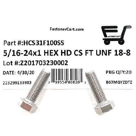 16-24x1　Stainless　Steel　Hex　Screws　Bolts　(20　18-8　Thread　FINE　Cap　FT　(UNF)　Hex　pcs)