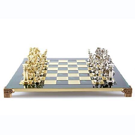 【極美品】 ギリシャローマ軍 大型チェスセット 真鍮＆ニッケル グリーンチェスボード 【XUR1328048530】(46716円)