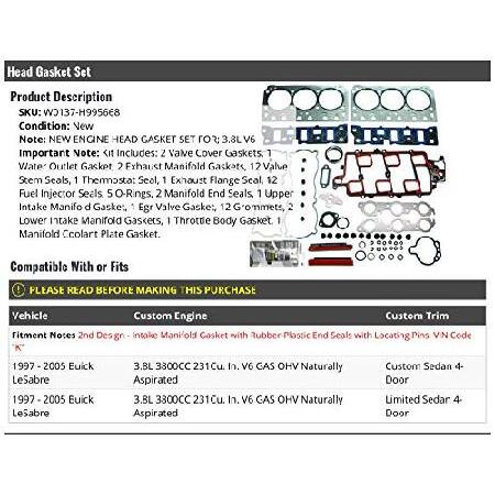 Engine　Cylinder　Head　Gasket　Set　LeSabre　with　3.8L　Compatible　Buick　V6　1997-2005