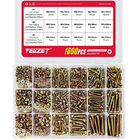 YEEZET　1600PCS　M4　15　M6　Washers　Kit　and　Most　Assortment　8.8　Common　Includes　M5　Grade　Duty　Flat　Bolts　＆　Heavy　Nuts　Lock　Sizes