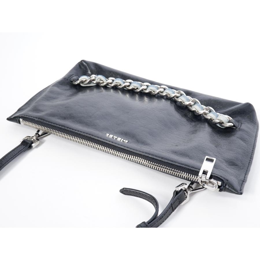 DIESELディーゼル チェーンデザイン レザーショルダークラッチバッグ  