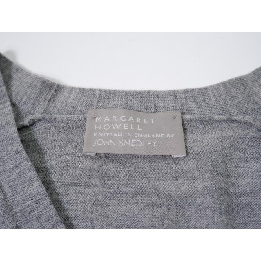MARGARET HOWELL / マーガレットハウエル | × JOHN SMEDLEY ジョンスメドレー別注 英国製 ウール ハイゲージ Vネック ニット カーディガン | 2 | チャコール | レディース MARGARET HOWELL KNITTED IN ENGLAND BY JOHN SMEDLEY | MARGARET HOWELL