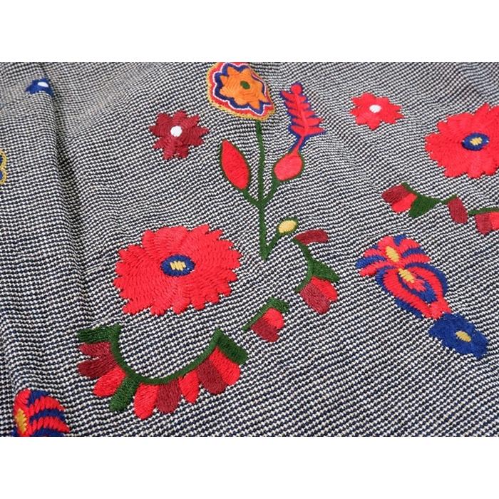 【美品✨】45R インディゴ ギマツイード 刺繍 スカート 日本製 45rpm 45R(45rpm 45アールピーエム) フラワー刺繍インディゴギマツイード