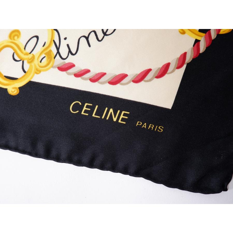 未使用✨セリーヌ シルクスカーフ 大判 チェーンロゴモチーフ グリーン イタリア CELINE（セリーヌ） ヴィンテージ品 イタリア製 マカダムチェーン柄