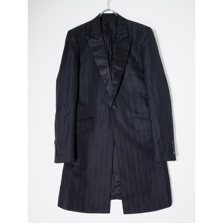 5351 POUR LES HOMMES5351プールオム シルク混ラペル シャドーストライプウールポリ チェスターコート ロングジャケット【2】【MCTA80160】 5351 POUR LES HOMMES5351プールオム シルク混ラペル シャドー