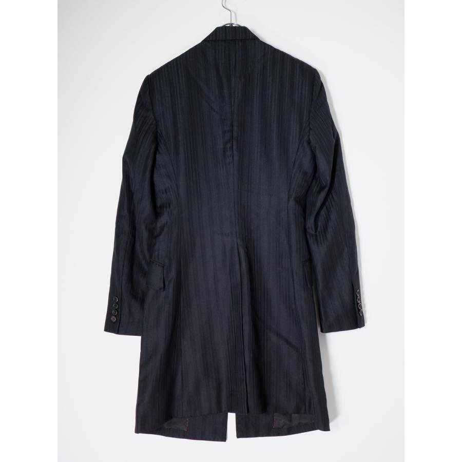 5351 POUR LES HOMMES5351プールオム シルク混ラペル シャドーストライプウールポリ チェスターコート ロングジャケット【2】【MCTA80160】 5351 POUR LES HOMMES5351プールオム シルク混ラペル シャドー