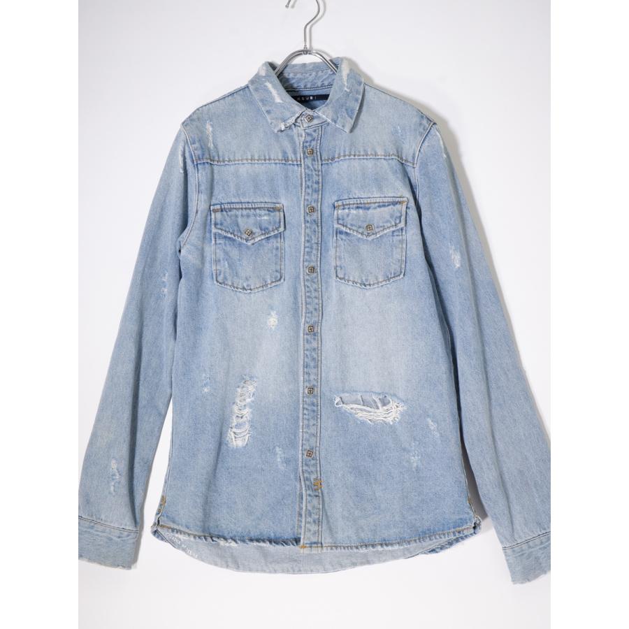 Ksubiスビ Ron Hermanロンハーマン別注 Damage Denim Shirt Ksubiスビ Ron Hermanロンハーマン別注 Damage Denim Shirt