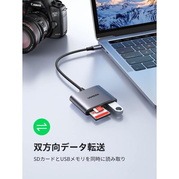 UGREEN 3in1 USB C SDカードリーダー USBポート拡張 多機能 MicroSD/SDカード/UHS-Iカード専用 高速データ転｜finalshopping｜03