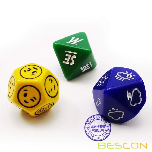 Bescon's Emotion, Weather and Direction Dice Set, 3 piece Proprietary Polyhedral RPG Dice Set in Blue, Green, Yellow｜finalshopping｜02