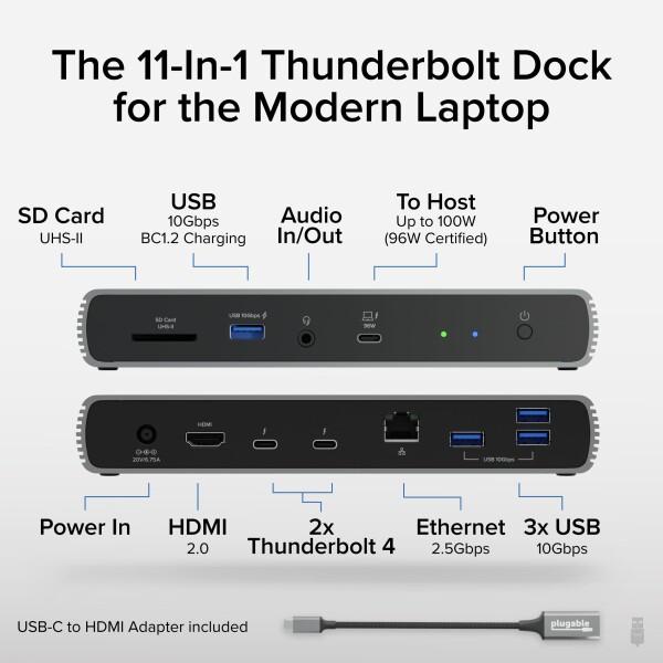 Plugable Thunderbolt 4 ドッキングステーション 100W ホスト充電対応 Thunderbolt 認証 Thunderbolt ポートx3 デ｜finalshopping｜02