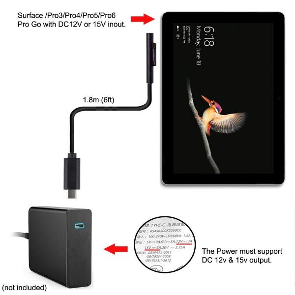 chenyang USB C - DC 12-15V Surface Pro3 Pro4 Pro5 Pro6 Book PD 65W 充電ケーブル｜finalshopping｜02