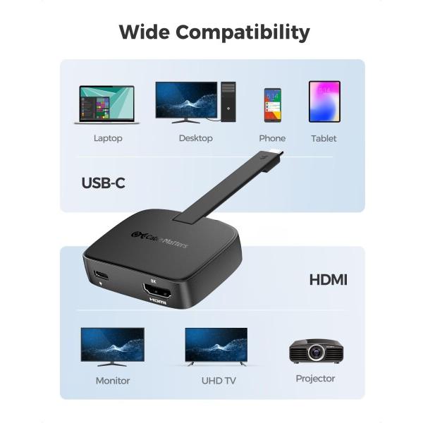 Cable Matters ポータブル 48Gbps USB C HDMI 2.1 変換アダプタ 100W PD 4K 120Hz / 8K