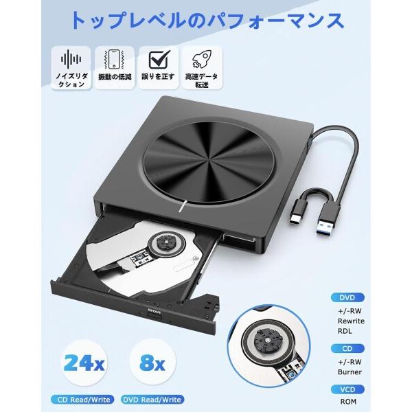 cd dvdドライブ 外付け 光学ドライブ 高速 読み出し&書き込み 2*USB3.0/Type-cポート/TF/SDカード/3.5mmオ｜finalshopping｜03