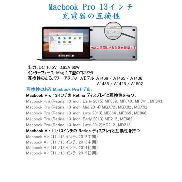 Macbook Pro 充電器 60W M2 T 型 Macbook Pro 用 互換 電源アダプタ Mac Book A1466 / A1465 / A1436 / A1435 / A1425 / A150｜finalshopping｜03