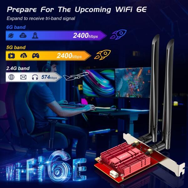 EDUP WiFi 6E PCIe AX5400 WiFiカード 内蔵AX210 Bluetooth5.2 802.11ax PCI-Express 無線LANカード 6G / 5G / 2.4GHz 6dBiア｜finalshopping｜02