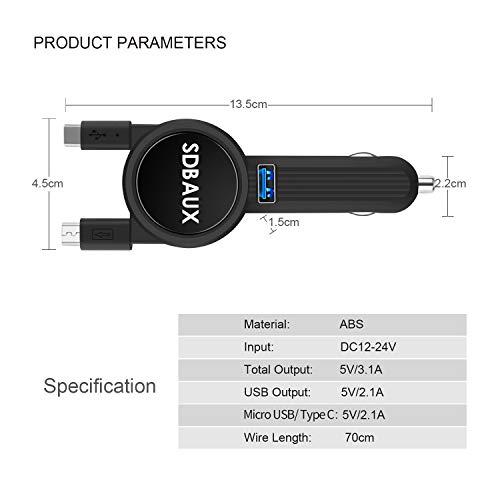 SDBAUXシガーソケットカーチャージャー タイプC/マイクロUSB巻き取りケーブル70cm USB1ポート急速充電 oppo/Galaxy/Sony/Android/type-cとMicroスマートフォン電｜finance-inovation｜07