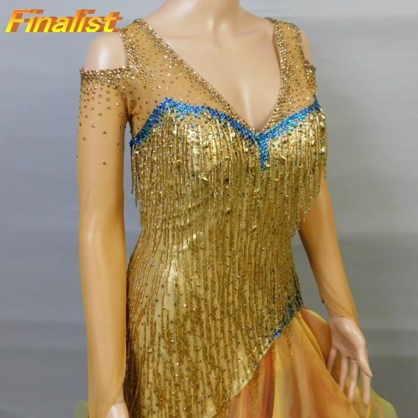 社交ダンス　ラテンドレス 黄色と黒 フリル付き 社交ダンス衣装・社交ダンスドレスのジルバ /ラテンドレス 0105