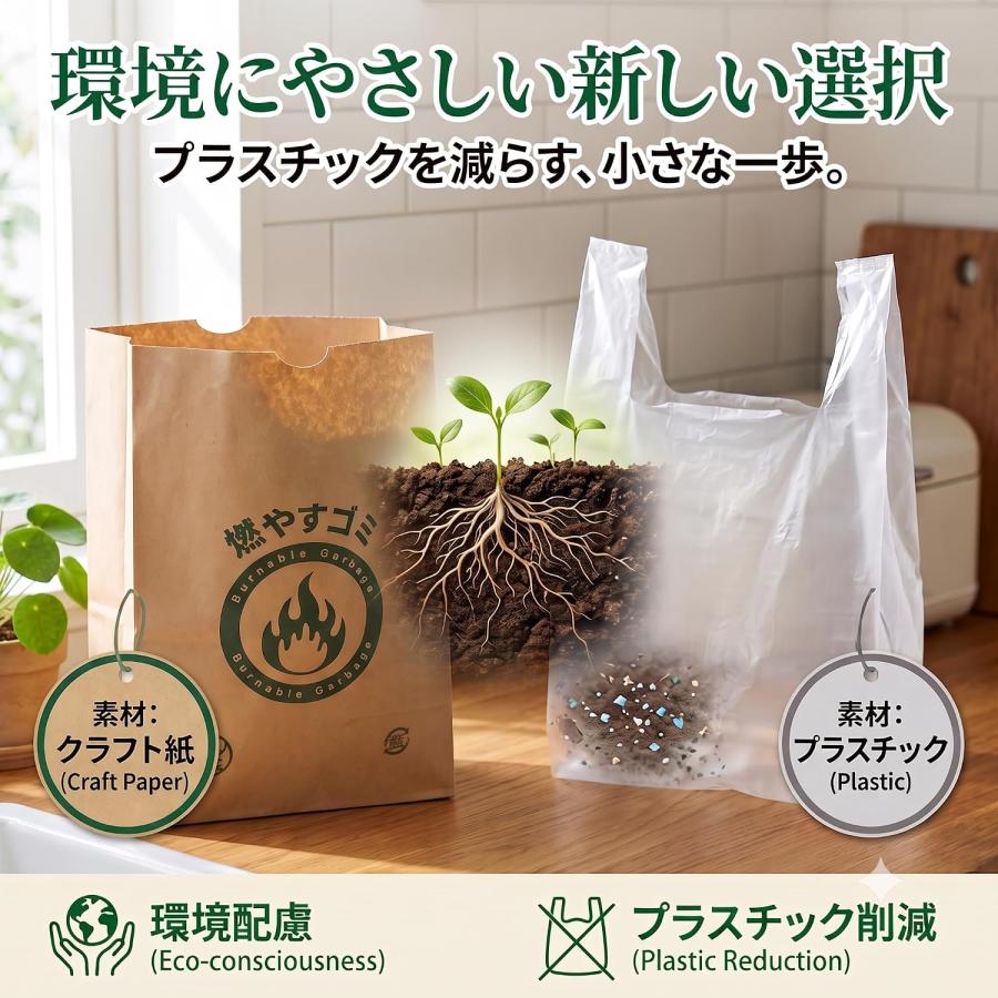 ゴミ袋 紙製 紙袋 自立 角底袋 クラフト紙 100枚入（50枚×2） 幅25cm×高さ33cm×マチ14cm |  | 05