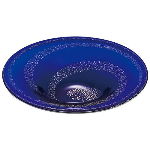 アデリア ガラス 花器 青&金 最大37×高10.5cm 津軽びいどろ 水盤 日本製 F-77687