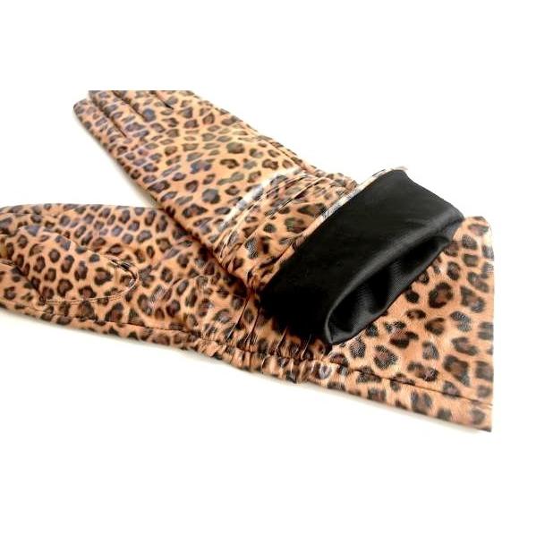 本革シープレザー　アニマルレオパード柄　ギャザー入 レディースロング手袋 |  | 02