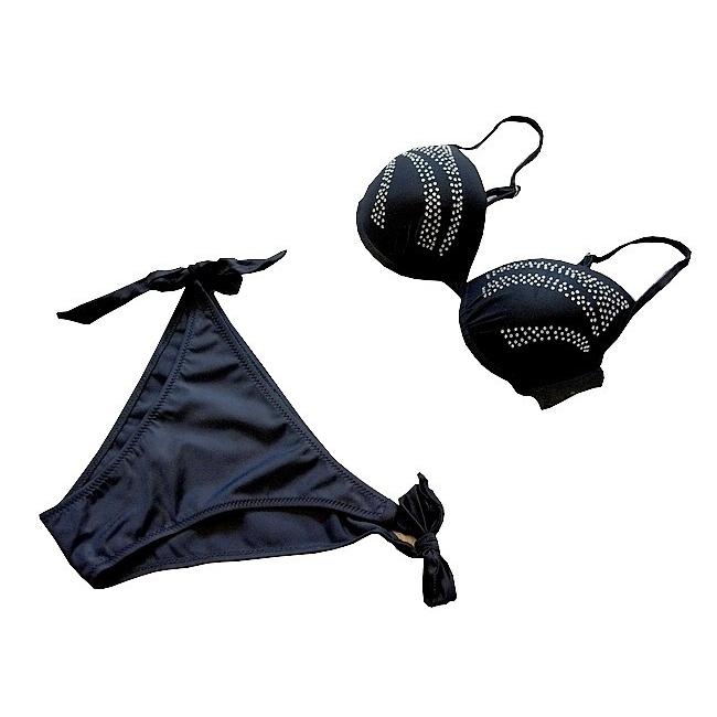 綺麗レディース水着　M〜XL胸元ラインストーン装飾　巻きスカート付　3点ワイヤービキニ　ブラック |  | 04