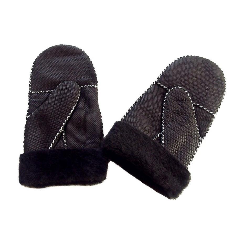 新作　本革ムートン　ブラック　レディースミトングローブ |  | 03