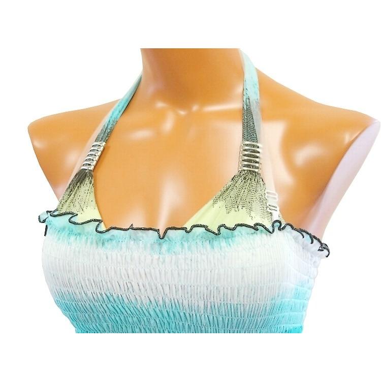 レディース水着　モザイクボーダー柄　スカート使いもできるワンピ付き　ビキニ3点セット　3カラー |  | 03