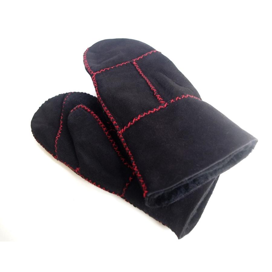 新色！本革ムートン　ブラック赤ステッチ　レディース　本革ムートンミトン |  | 01
