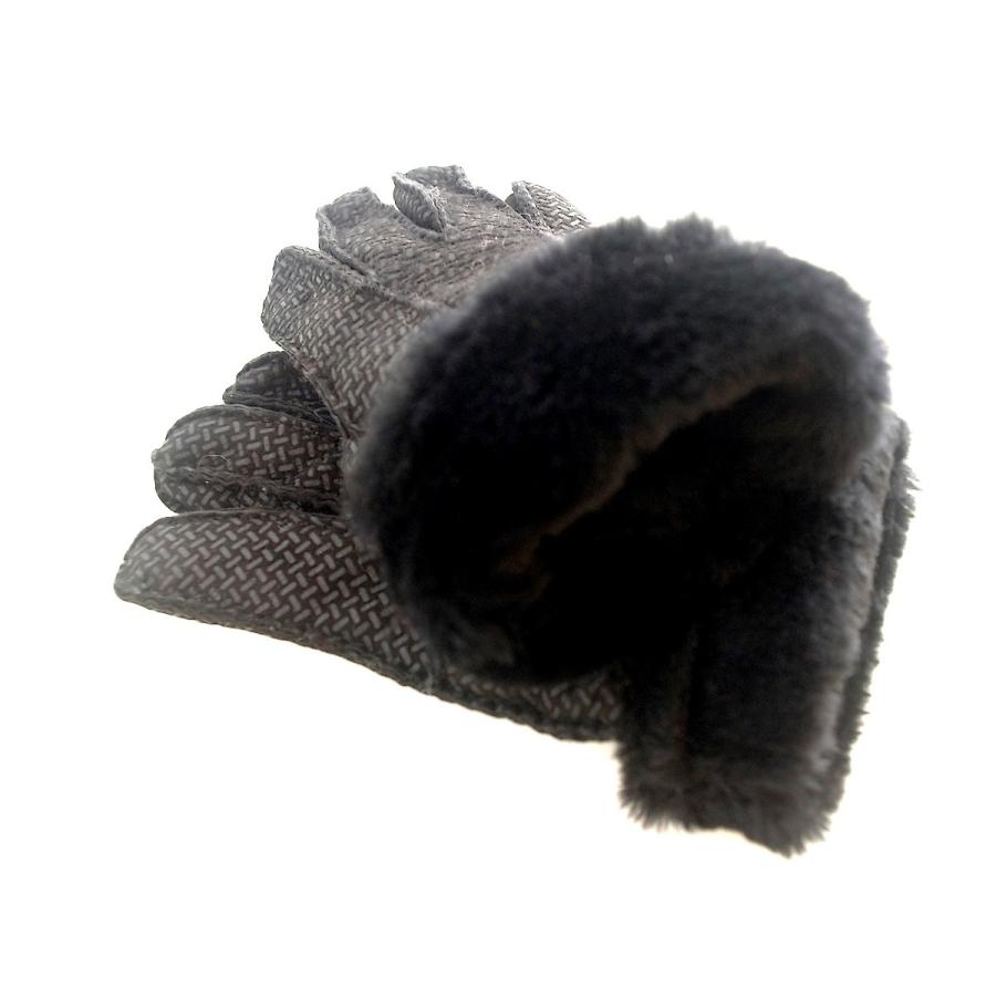 暖かさ抜群ベルト付　モダンなブラック　本革レディースムートン手袋 |  | 02