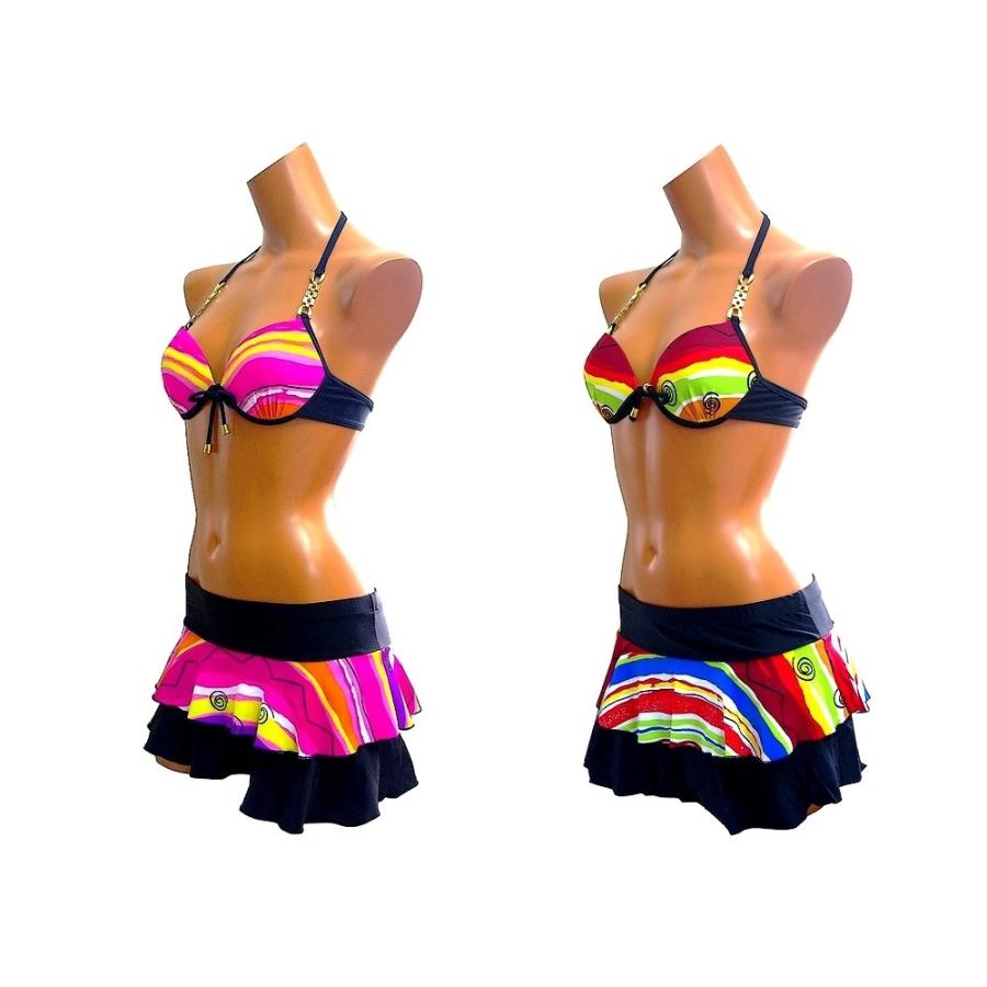 レディース水着　カラフルスカート一体2ピース　ワイヤー水着　2カラー | 