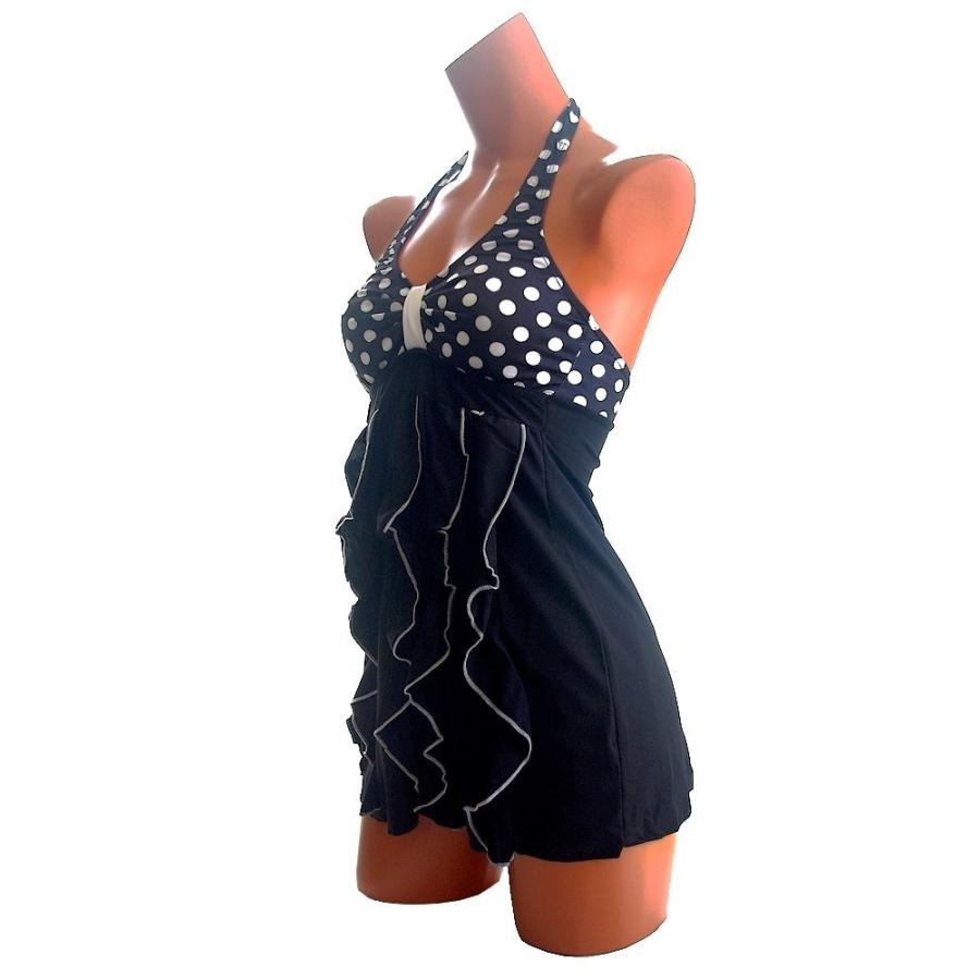 レディース水着　ドット柄フリルがキュート　セットアップ水着　ブラック |  | 01