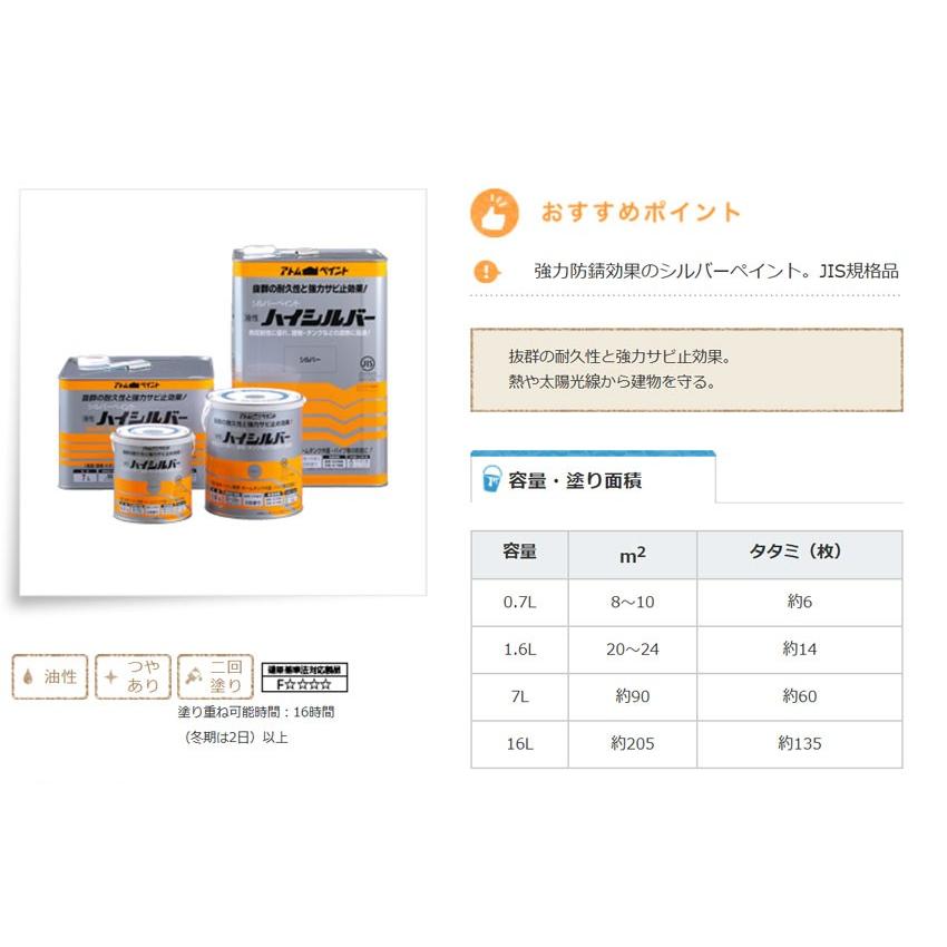 アトムハウスペイント(塗料/ペンキ/DIY)油性ハイシルバー16L アトムハウスペイント(塗料/ペンキ/DIY)油性ハイシルバー16L