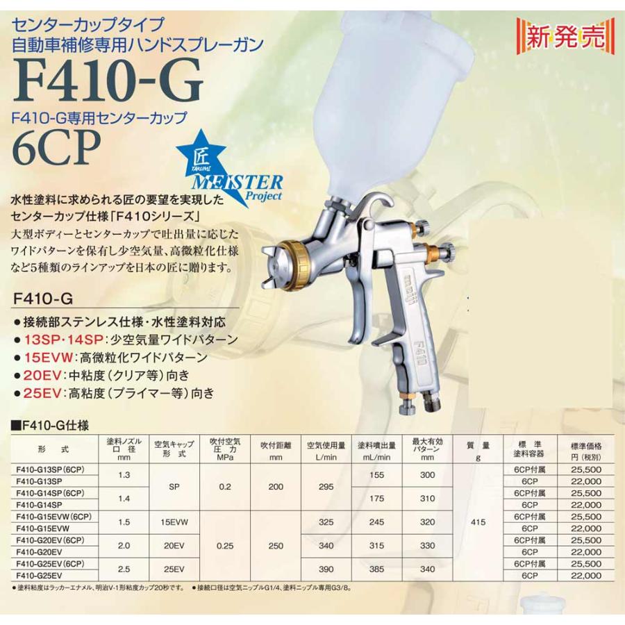 F410-G14SP(6PC) 自動車補修用スプレーガン（カップ付き）口径1.4 
