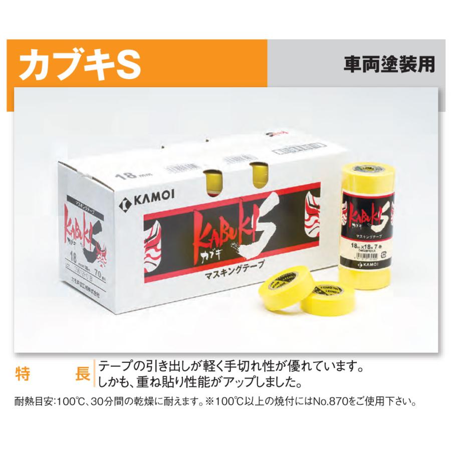 カモ井加工紙 KABUKI マスキングテープ 50mm幅 20巻入　★4箱★ 車輌・建築用マスキングテープ「カブキ-S」 50ミリ幅 ×18M 20巻入