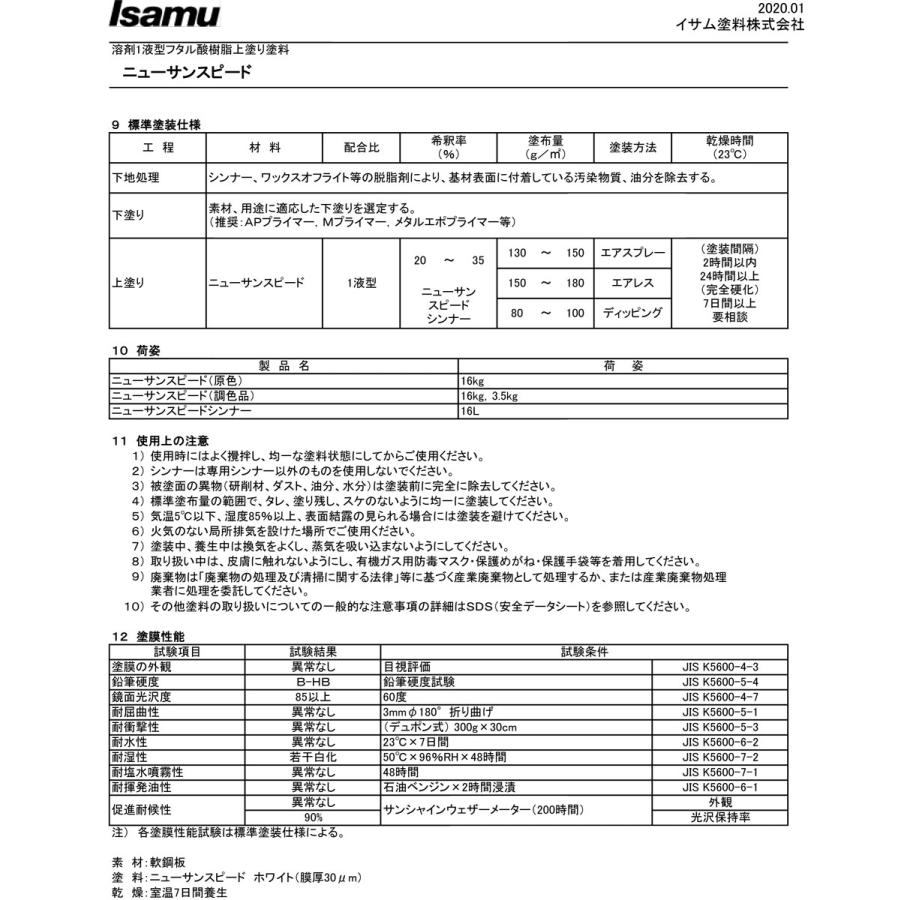 イサム塗料 ニューサンスピード ( 無鉛エロー) 16kg / フタルサン 速乾 