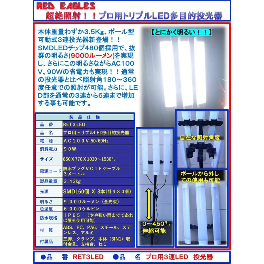 プロ用トリプル LED 多目的投光器[RET 3 LED] / RED EAGLES : red3led  