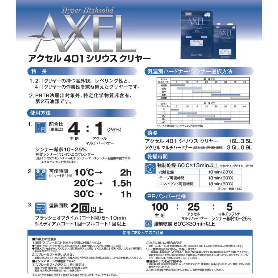 アクセル401シリウスクリヤー 3.5L + アクセルマルチハードナー 0.9Lの