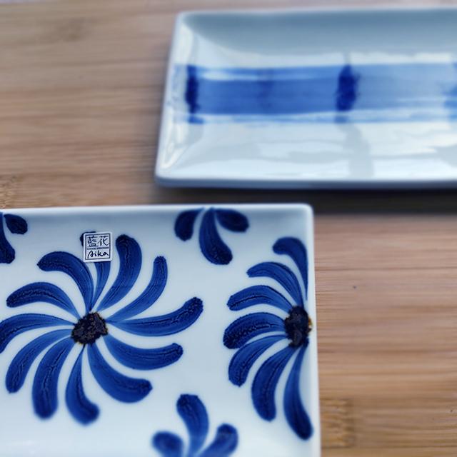 WORLD CREATE（ワールド クリエイト） 長角皿 魚皿 呉須刷毛 草花 長角