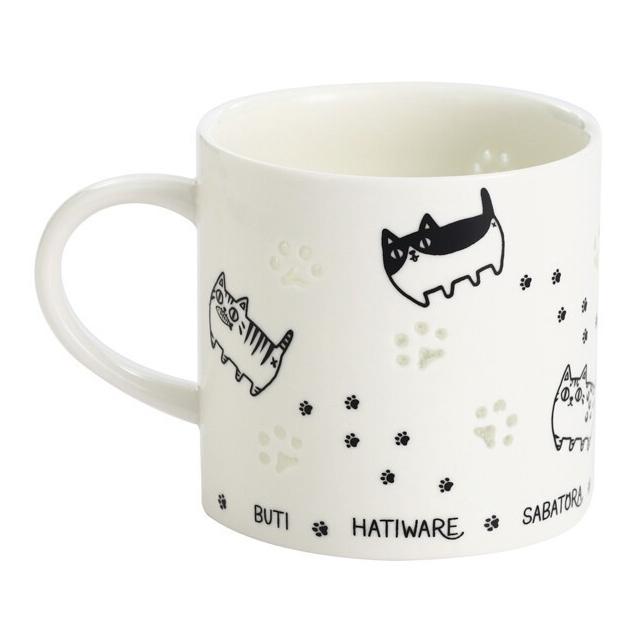 にゃん屋 マグカップ 猫 セラミック藍 蛍彫り 猫3兄弟 透かし彫り 磁器