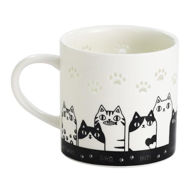 にゃん屋 マグカップ 猫 セラミック藍 蛍彫り 猫3兄弟 透かし彫り 磁器