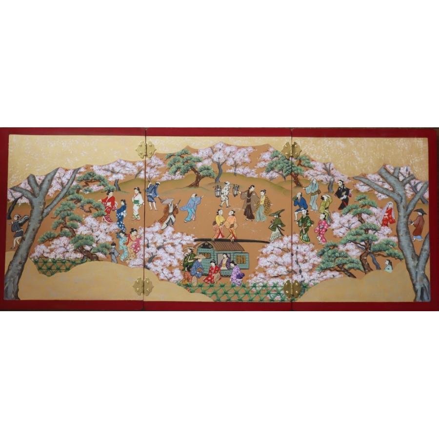 トールペイントご自分で描く図案付白木素材キット 3曲屏風 江戸の桜